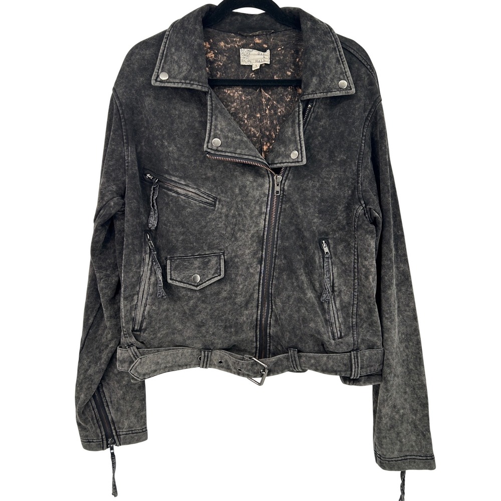 Oli & Hali Acid Wash Push Through Asymmetrical‎ Zip Moto Jacket Coat Cotton Sz S